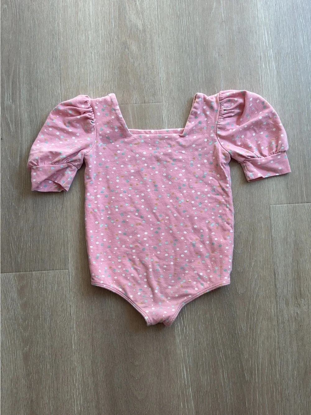 Remie Girl Pink Puff Sleeve Polka Dot Leotard - Size 8